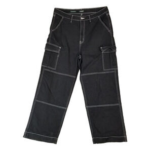 wild fable Black Wide-Leg Cargo Pants with Contrast Stitching